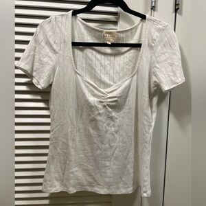 Sezane White Short Sleeve Ribbed Scoop Neck Tee